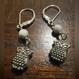 Owl silver bead earrings